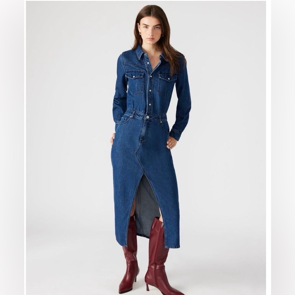 NWT Steve Madden "Dakoda" Denim Maxi Dress Pearl Snap – Size 6